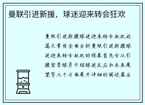 曼联引进新援，球迷迎来转会狂欢
